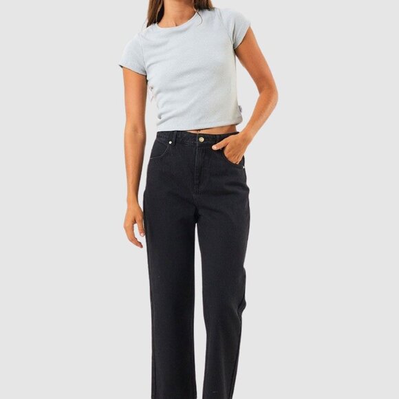 Afends Shelby Organic Denim Wide-Leg Jeans – Black (Size 26) - Picture 4 of 12